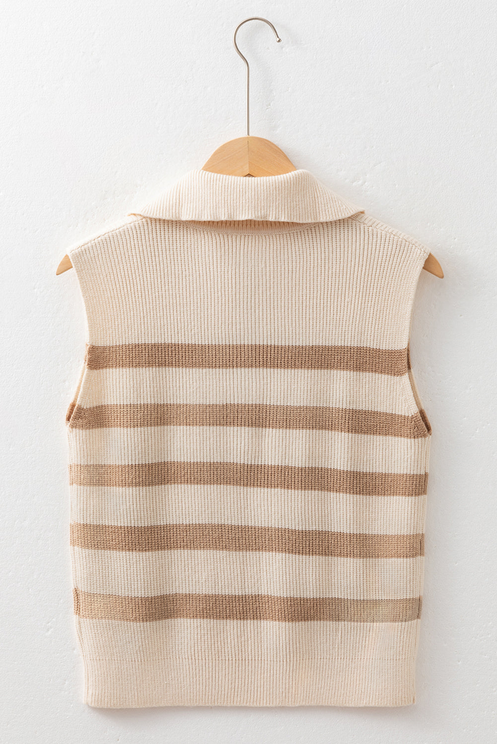 Everly Stripe Ribbed Half Zip Collared Sweater Vest