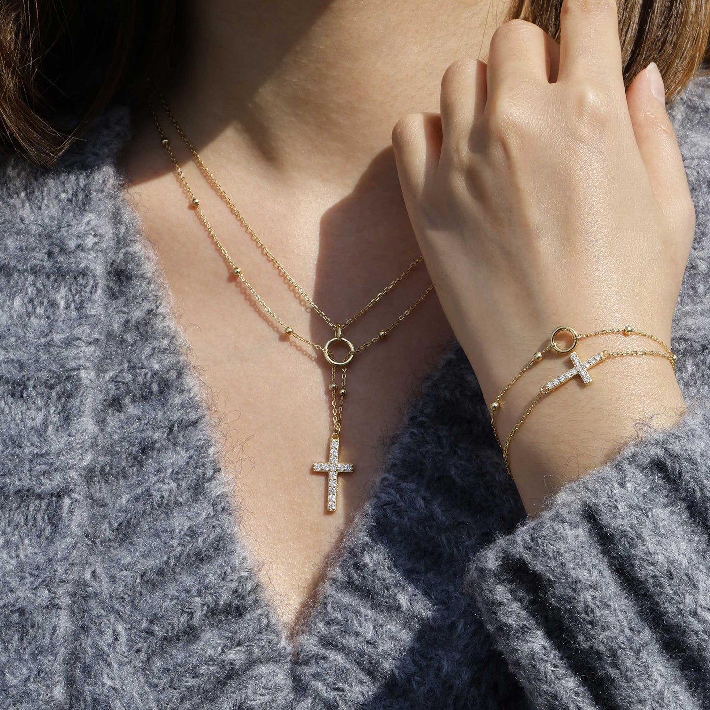 Gold Layered Circle Cross Necklace