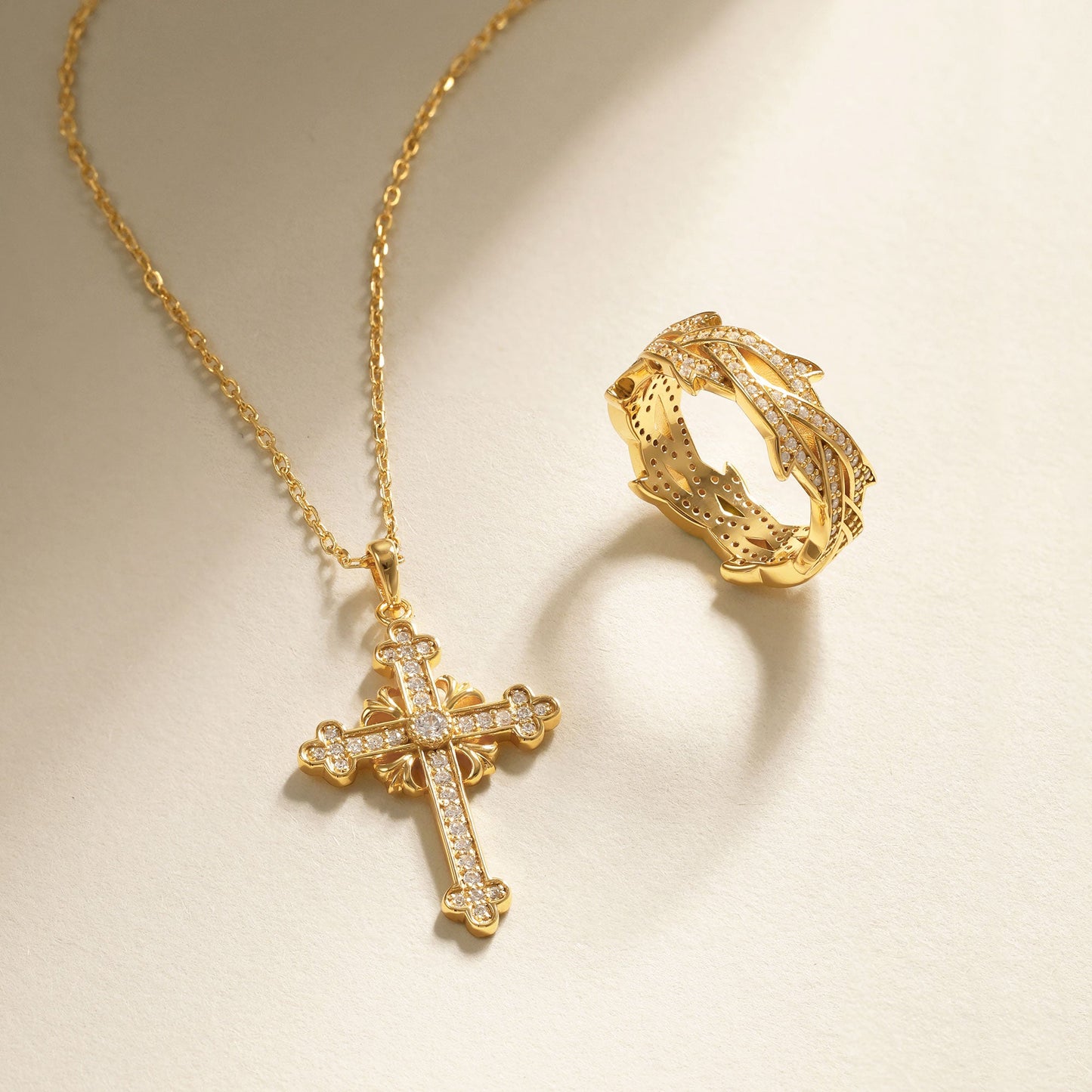 Fleur-de-Lis Radiance Cross Pendant Necklace