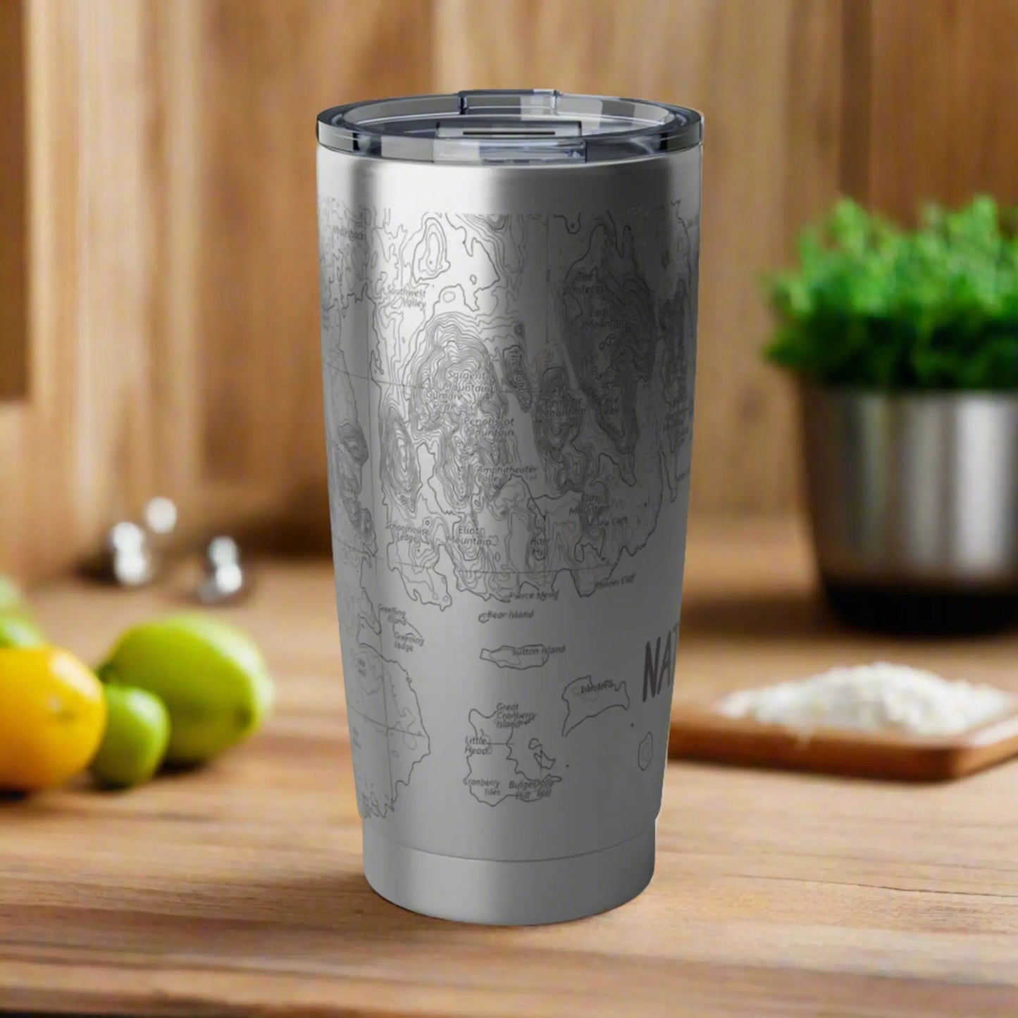 Acadia National Park Topographic Tumbler 20oz Spill Resistant Lid Coastal Maine