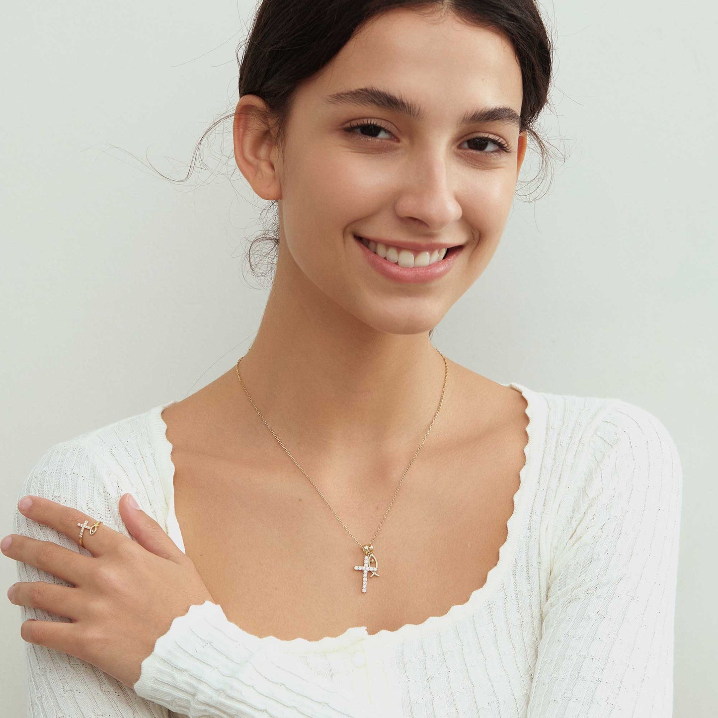 We Will be With You Cross Ichthys Necklace