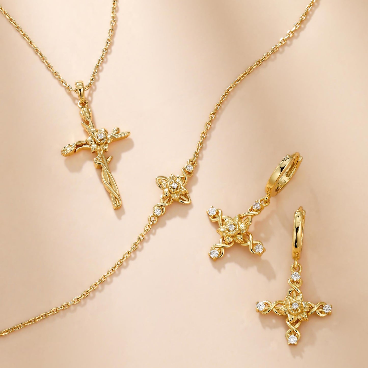 Floral Cross March Daffodils Birth Flower Necklace