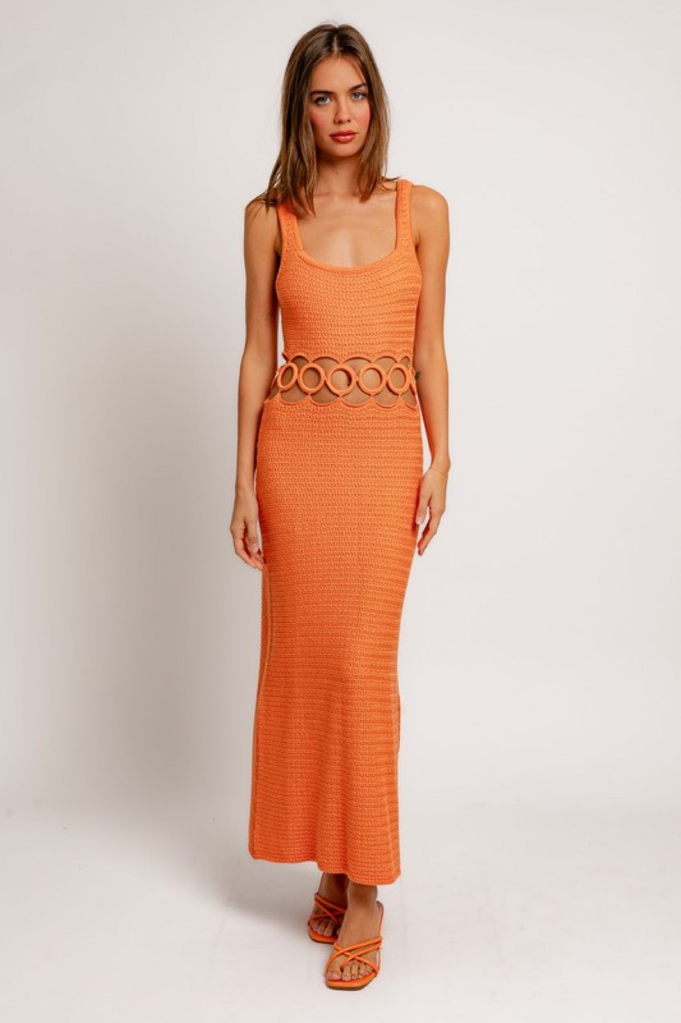 Crochet Midi Dress - Square Neck Sleeveless Summer Dress