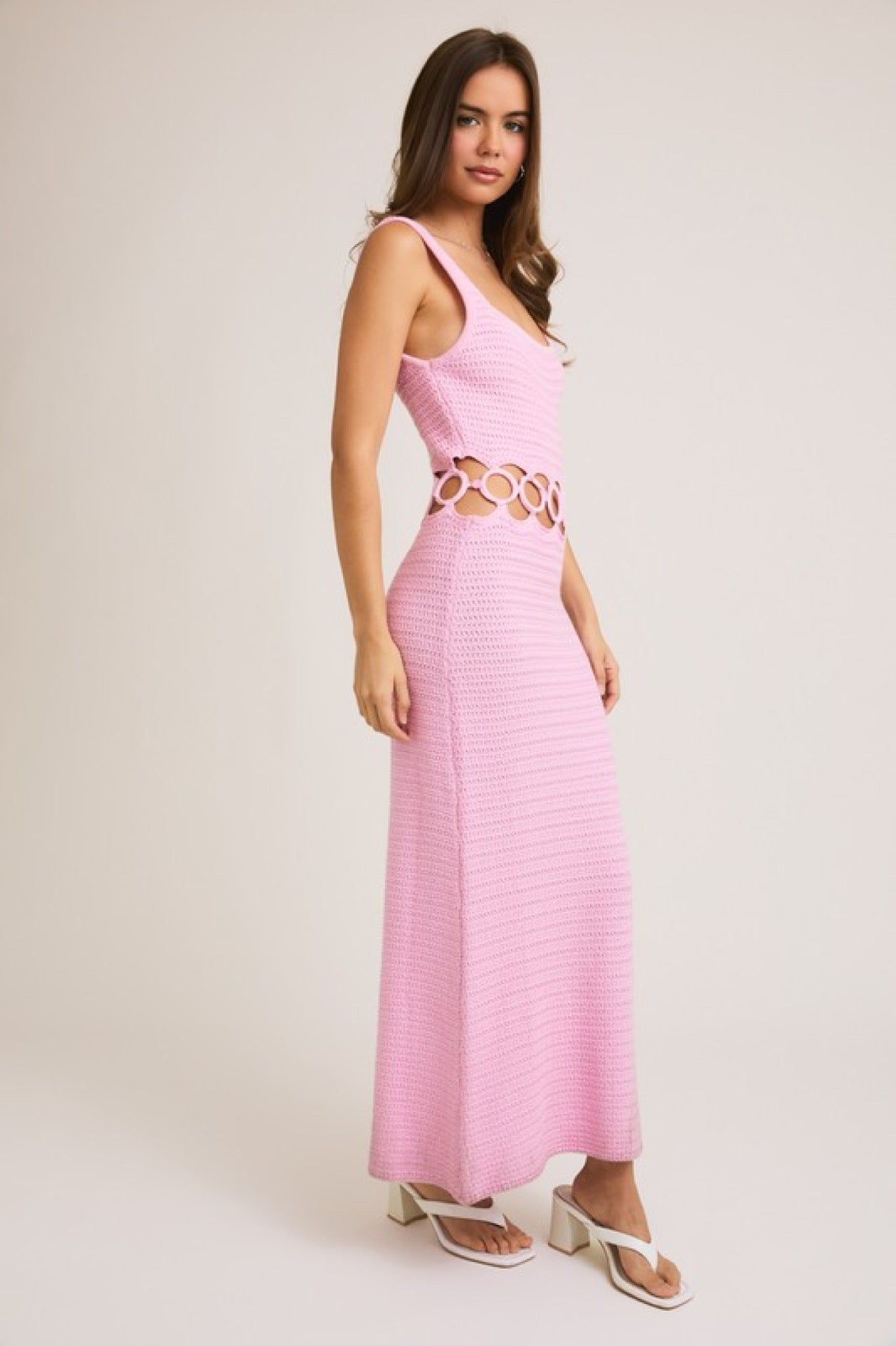Crochet Midi Dress - Square Neck Sleeveless Summer Dress