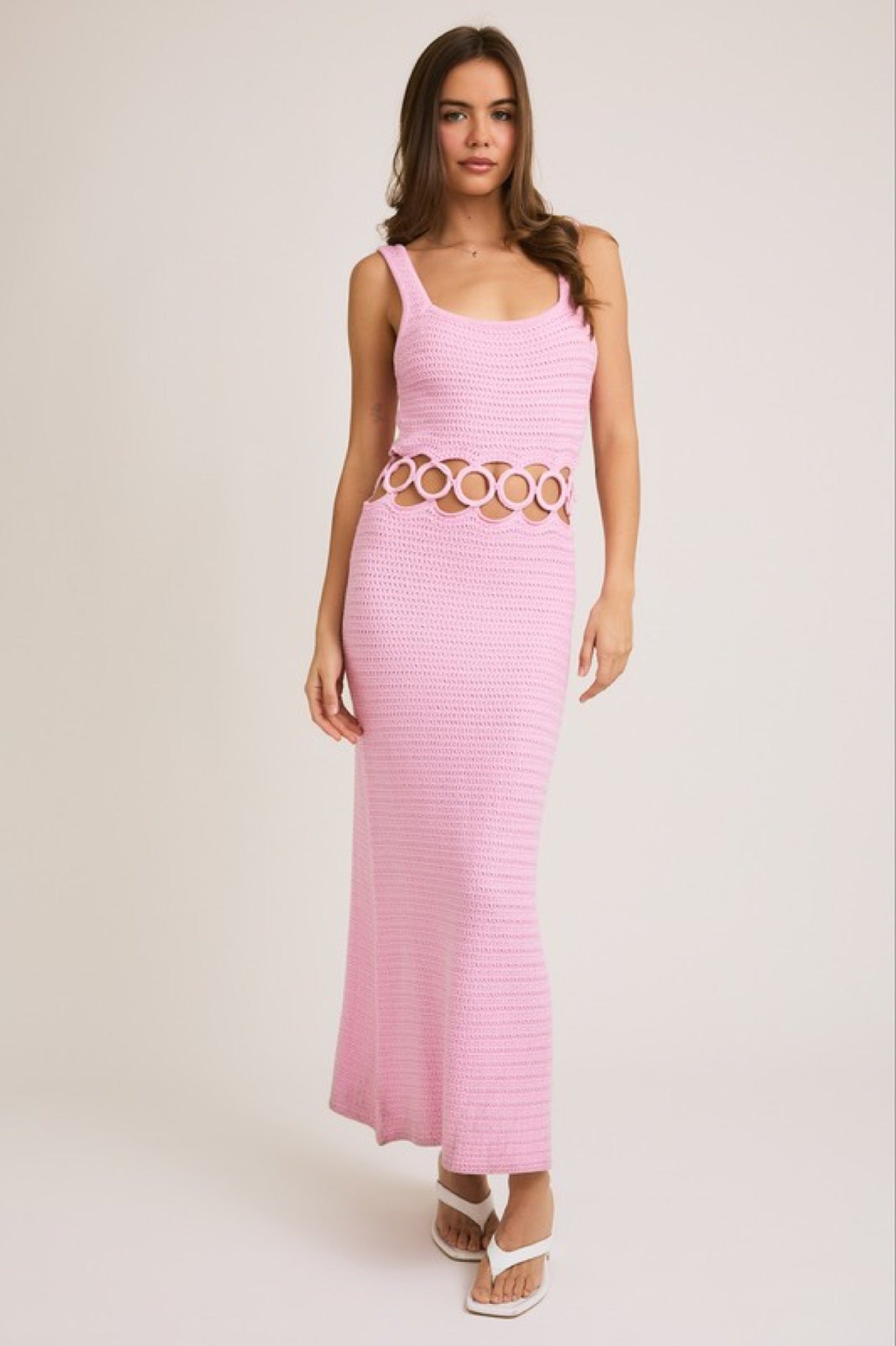 Crochet Midi Dress - Square Neck Sleeveless Summer Dress