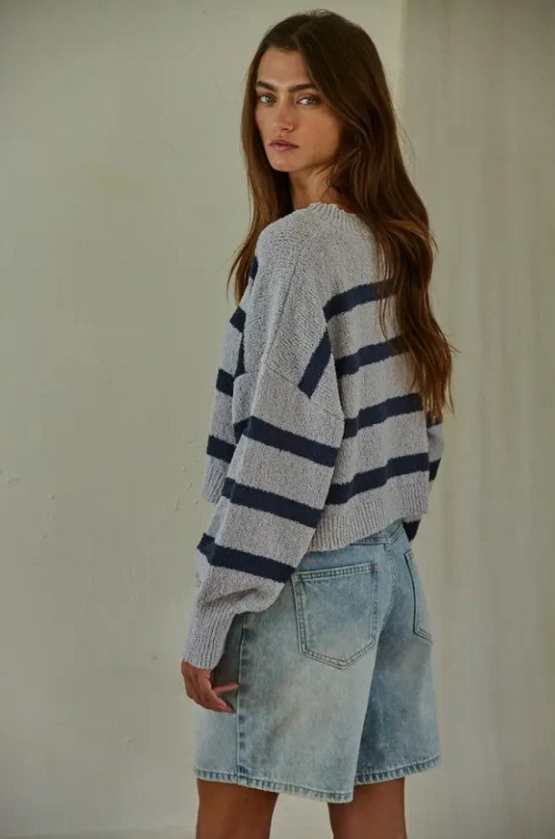 Knit Sweater Striped Crewneck Long Sleeve Top