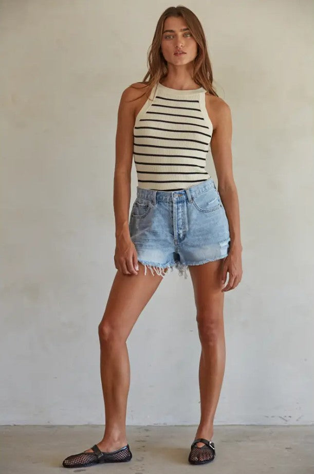 Knit Sweater Ribbed Striped Tank Top