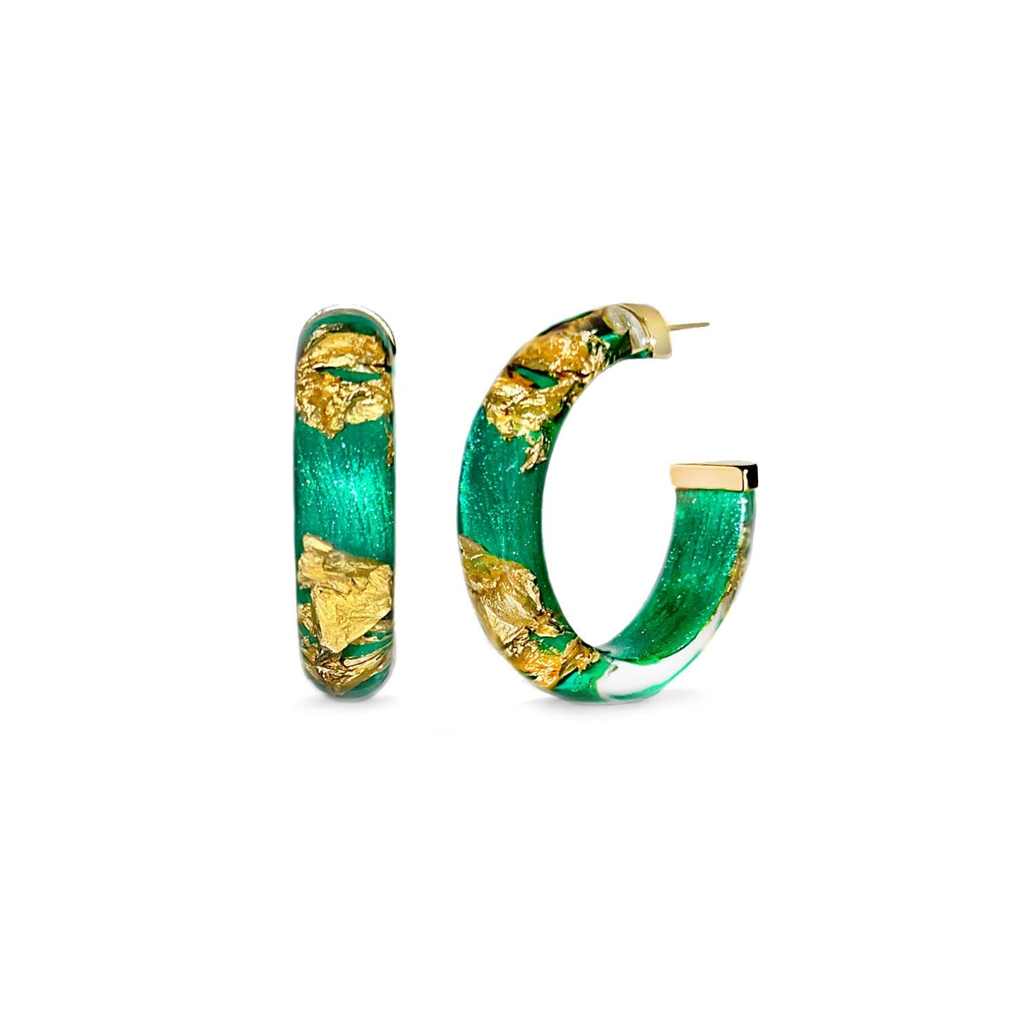 Small Gold Leaf Lucite Hoop Earrings