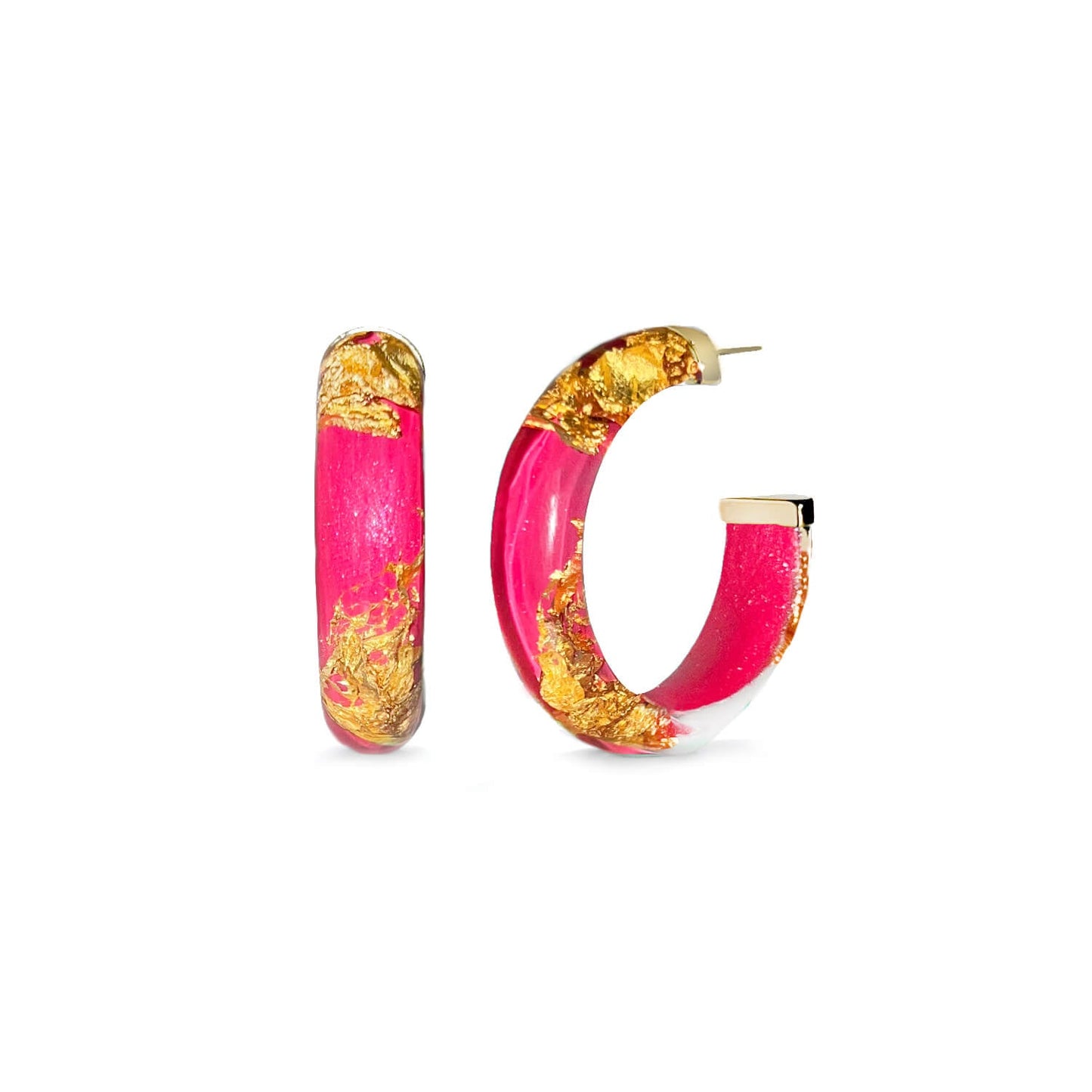 Small Gold Leaf Lucite Hoop Earrings