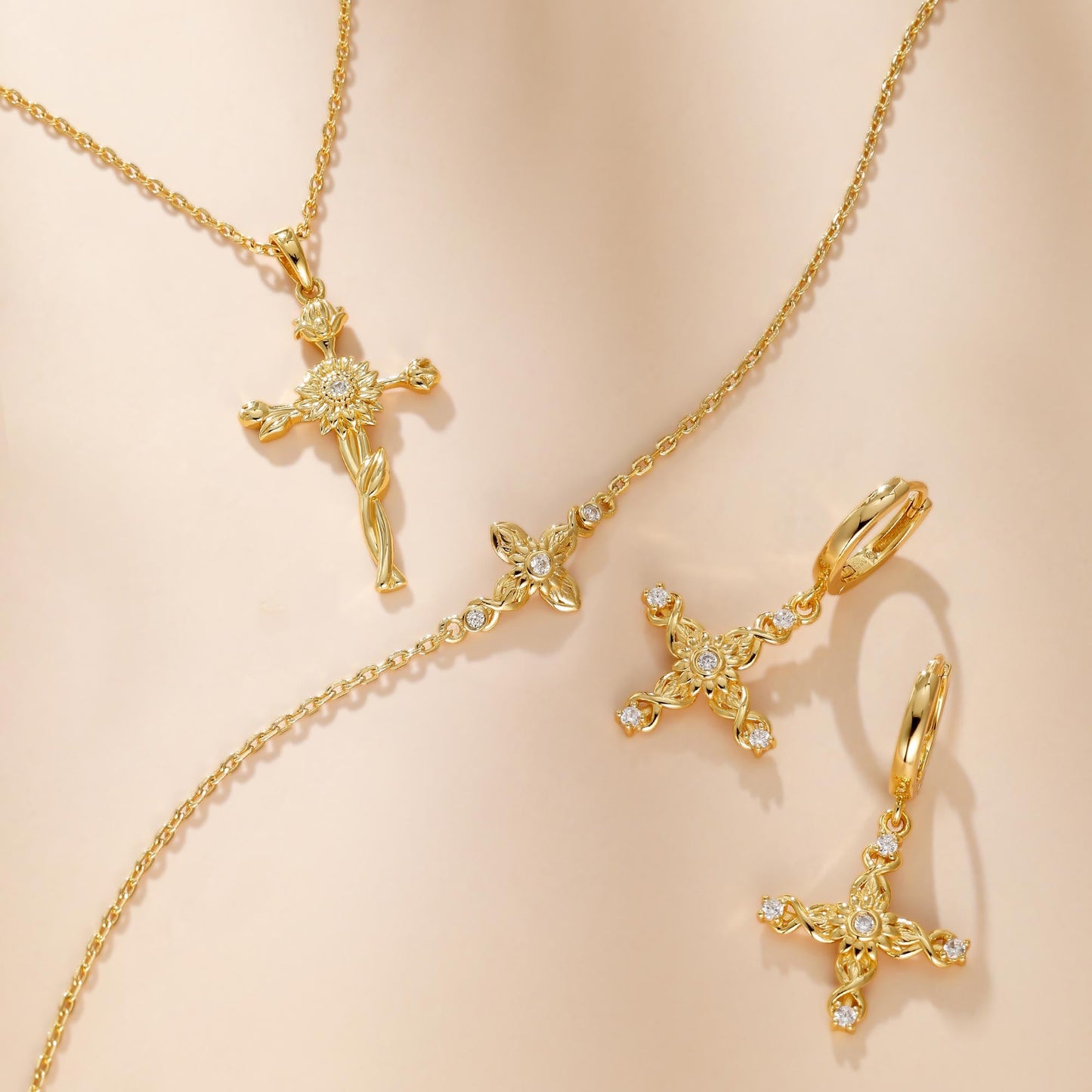 Floral Cross November Sunflower Birth Flower Necklace