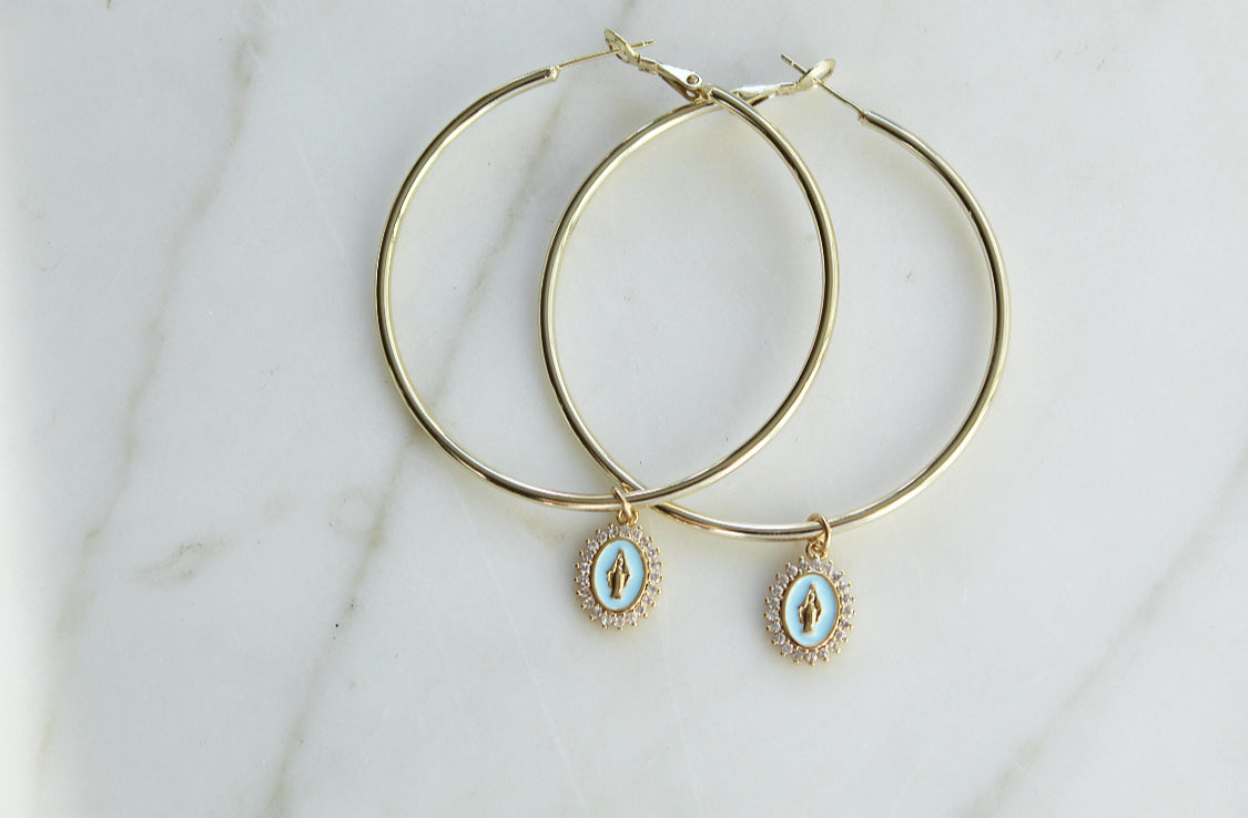 Mother Mary Hoops in Blue