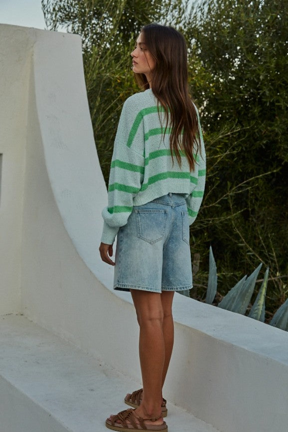Knit Sweater Striped Crewneck Long Sleeve Top