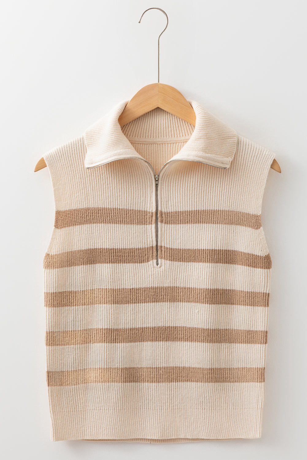 Everly Stripe Ribbed Half Zip Collared Sweater Vest
