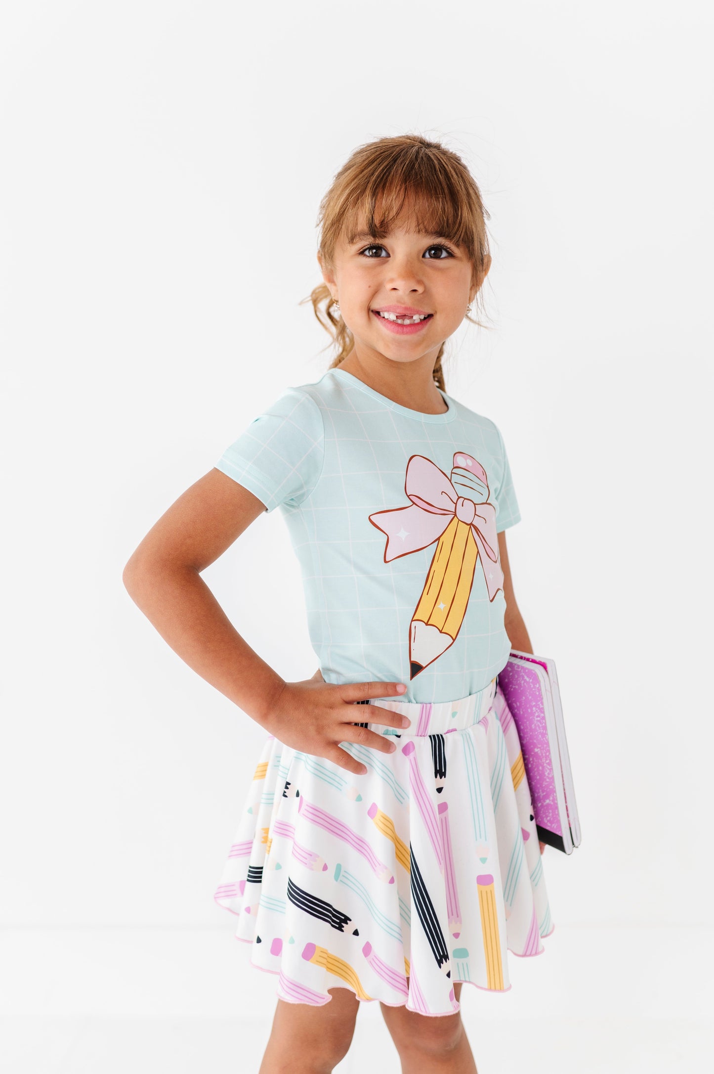 Bow Pencil Gridded Mint Tee