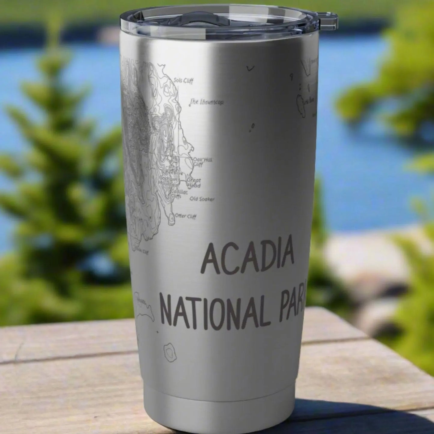 Acadia National Park Topographic Tumbler 20oz Spill Resistant Lid Coastal Maine