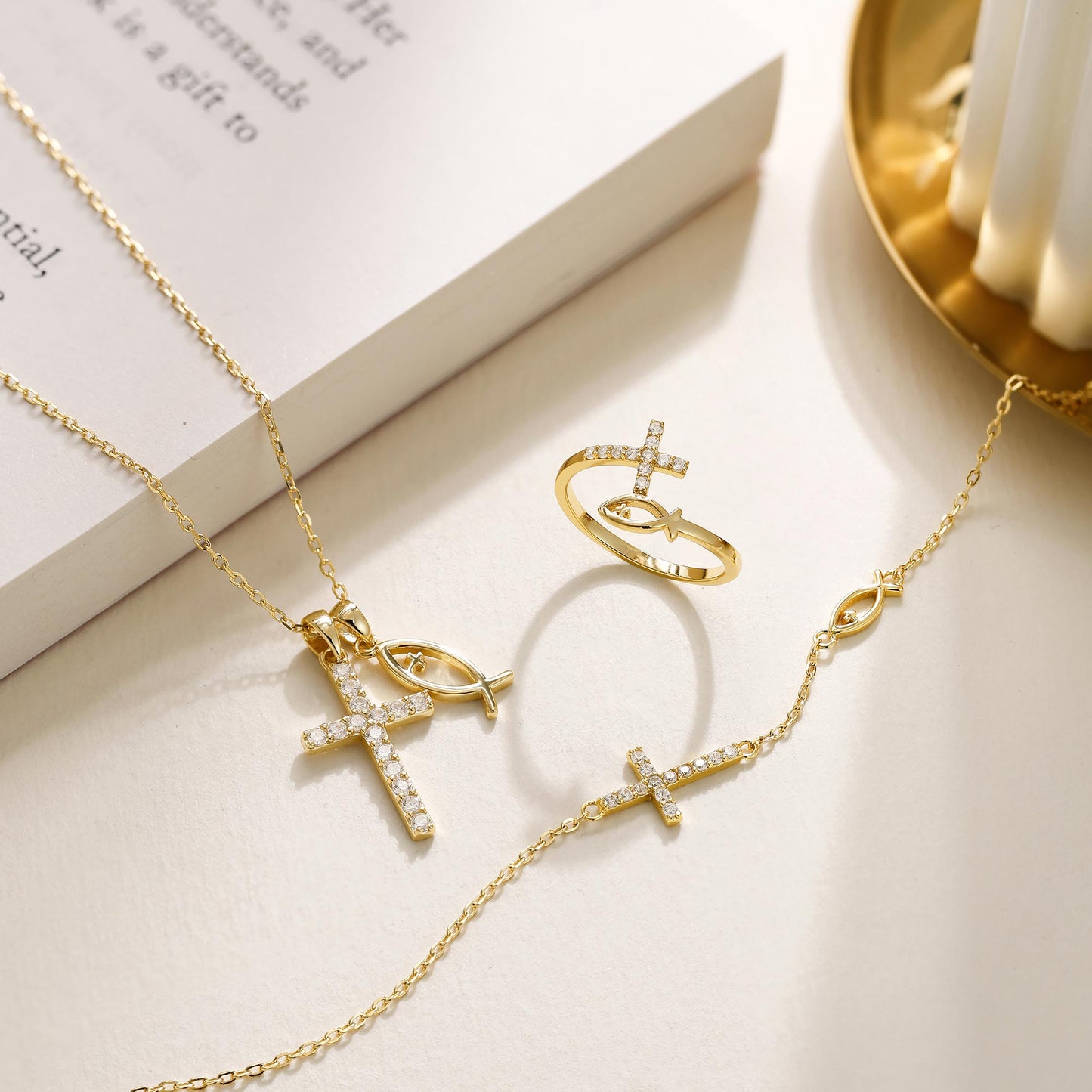 We Will be With You Cross Ichthys Necklace