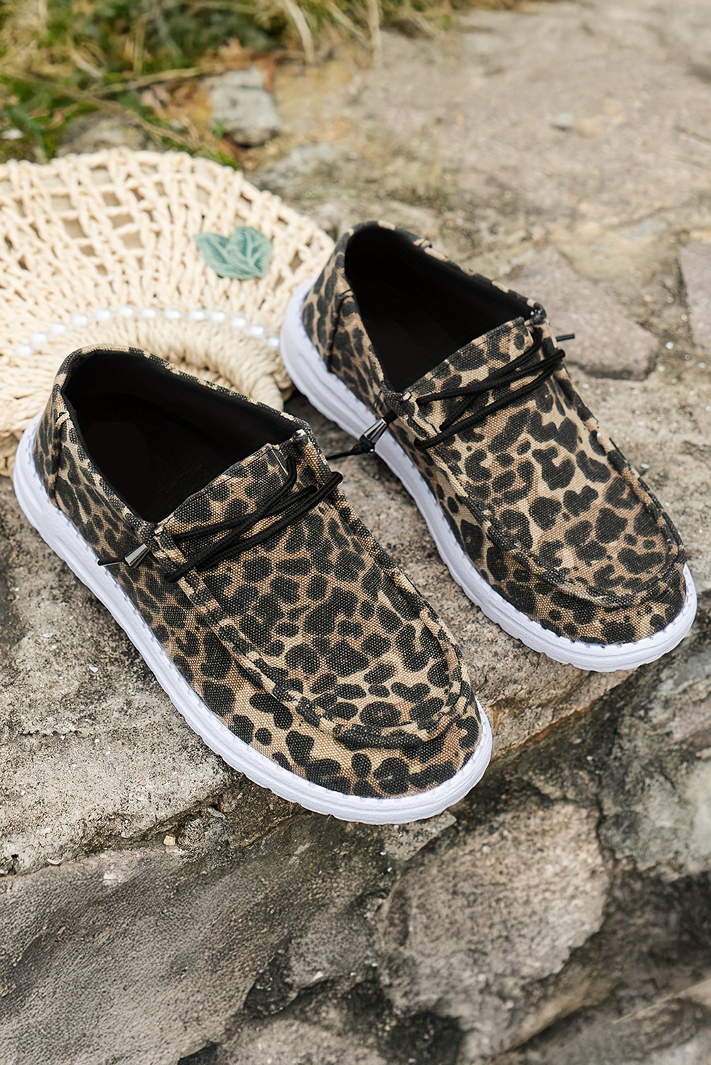 Kira Lace-up Decor Leopard Canvas Shoes