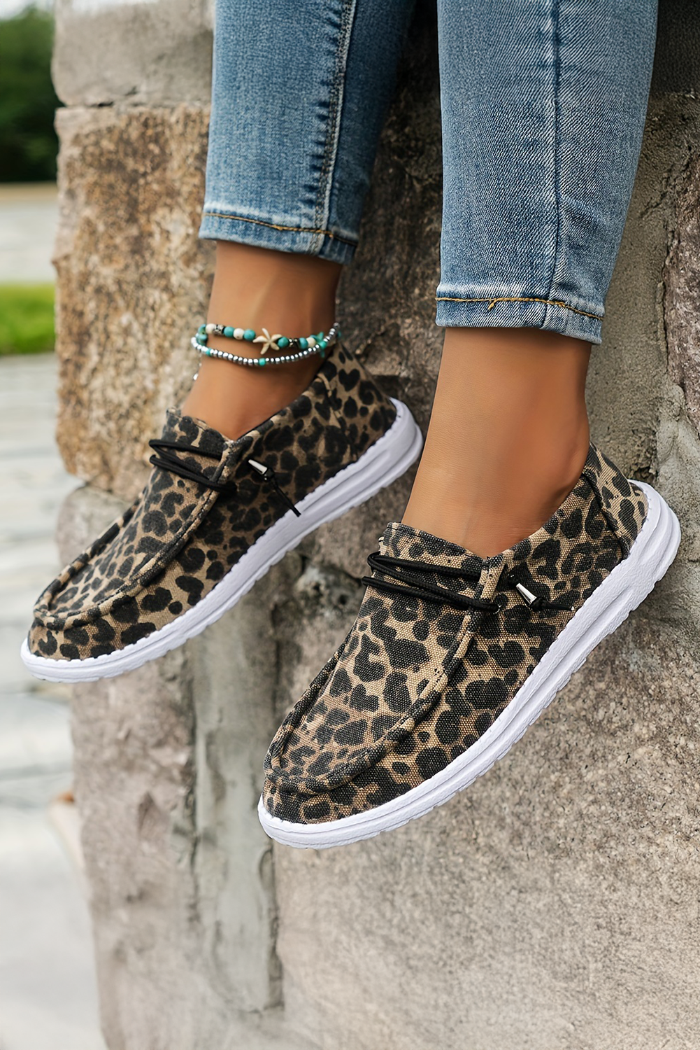 Kira Lace-up Decor Leopard Canvas Shoes