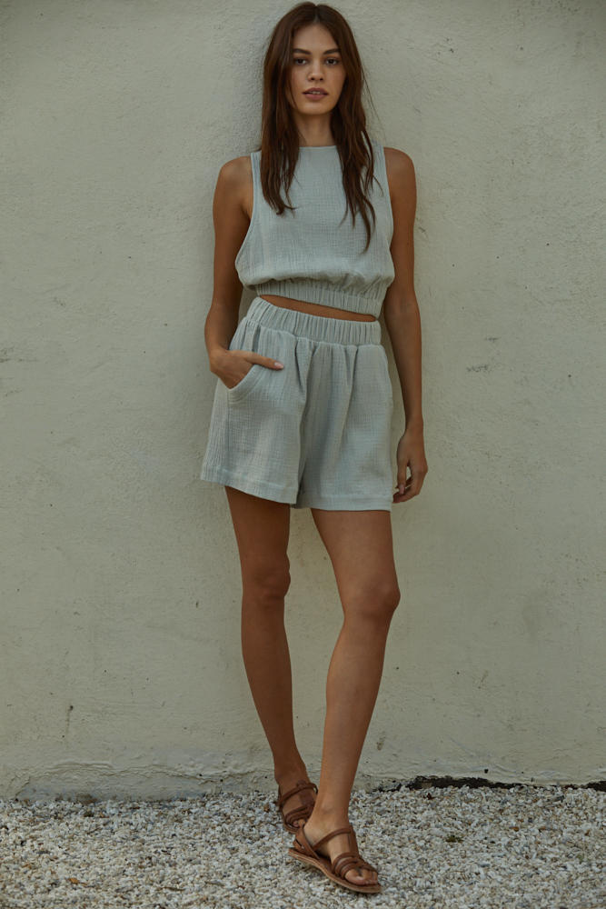 Sincerely Yours Cotton Gauze Crop Top - Open Cross Back Design