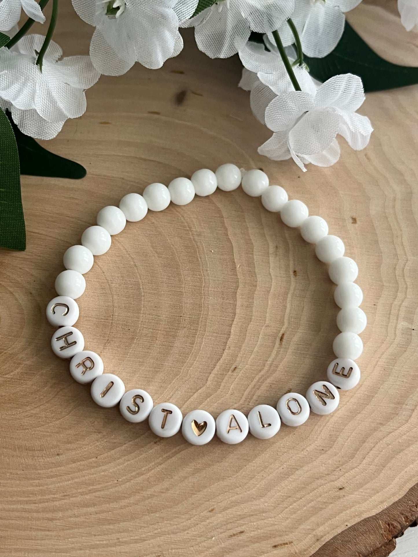 Bead Bracelet Christ Alone Peach or White Christian Jewelry