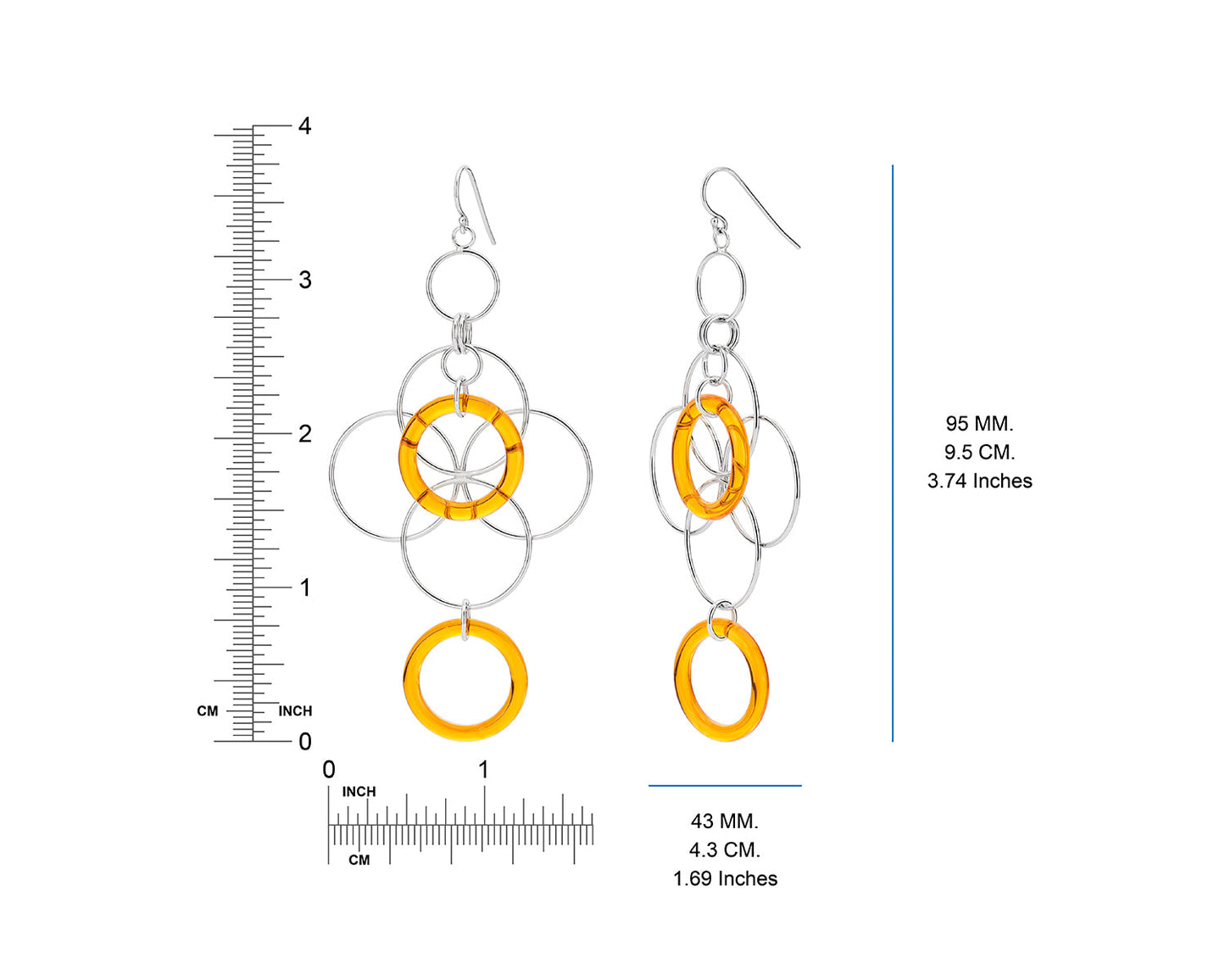 Orange and Silver Floral Drop Earrings