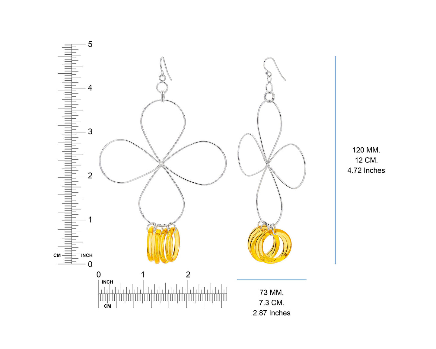 Yellow and Silver Flower Drop Earrings