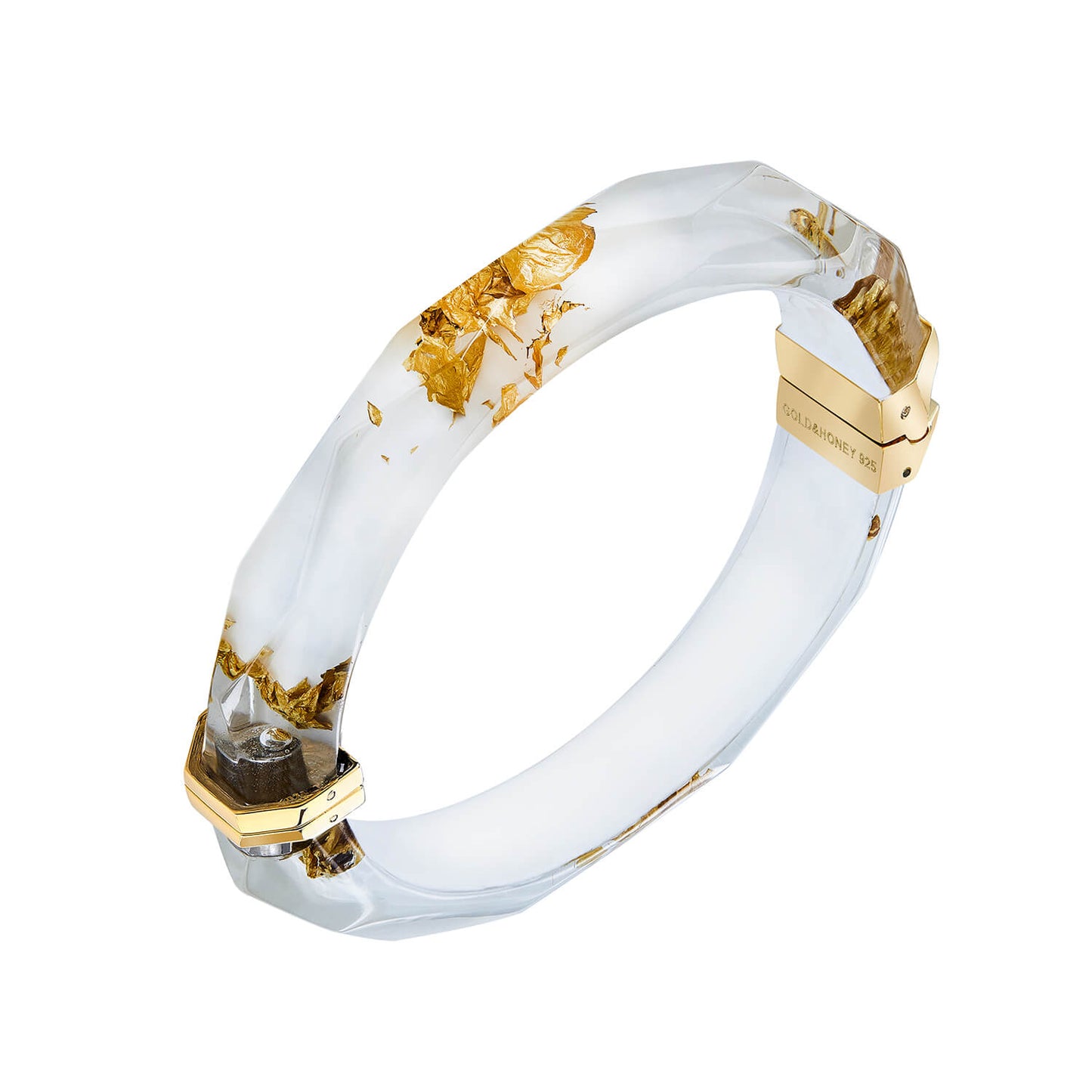 Gold Leaf Thin Faceted Lucite Bangles