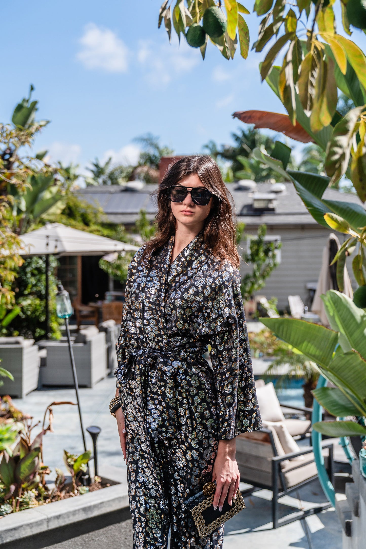 Leopard Sequin Dolman Wrap Kimono Top