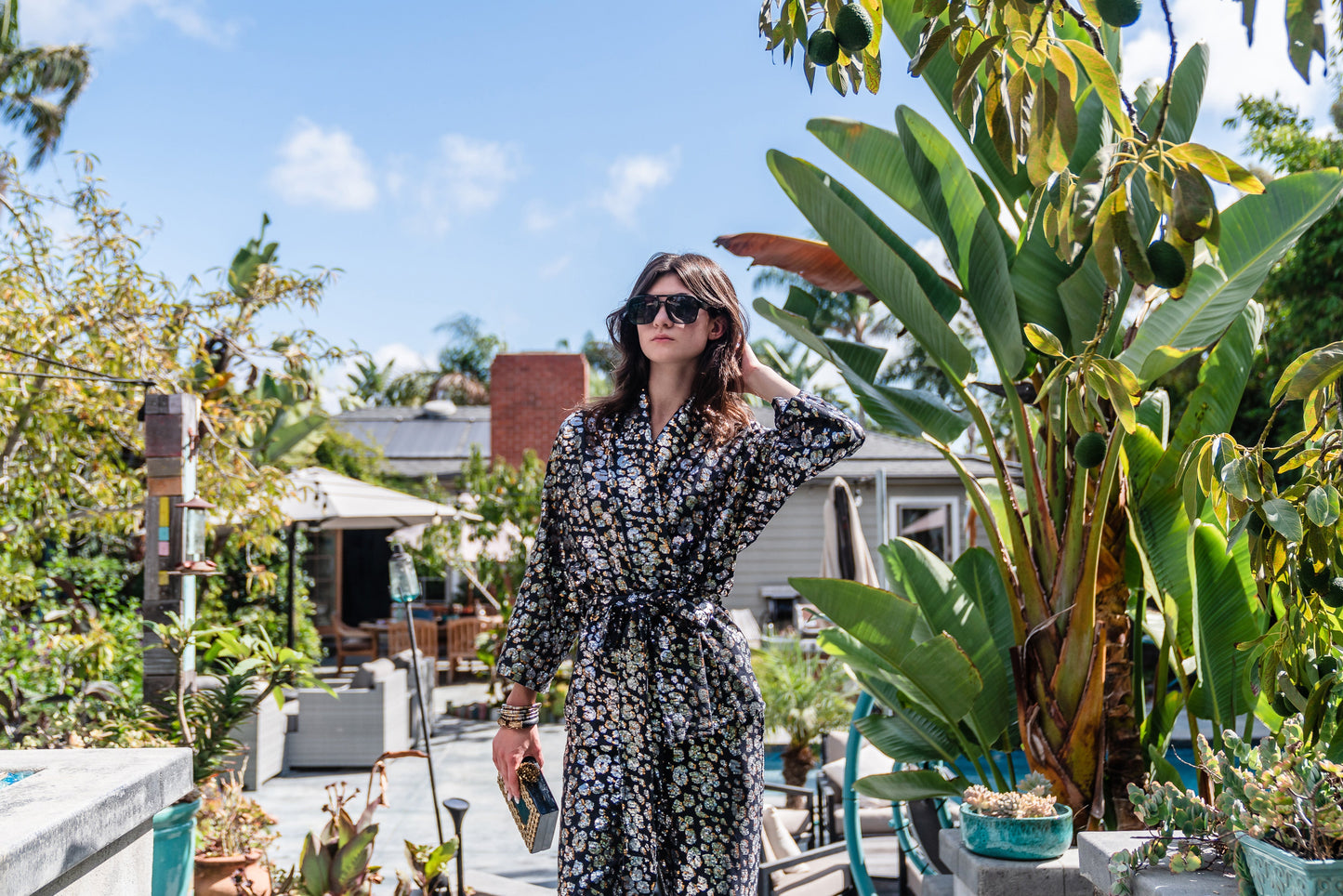 Leopard Sequin Dolman Wrap Kimono Top