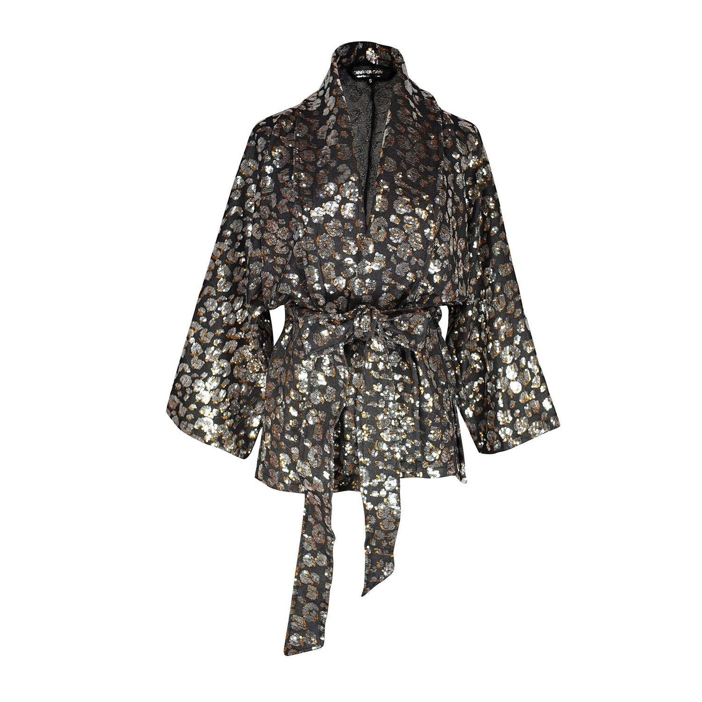 Leopard Sequin Dolman Wrap Kimono Top