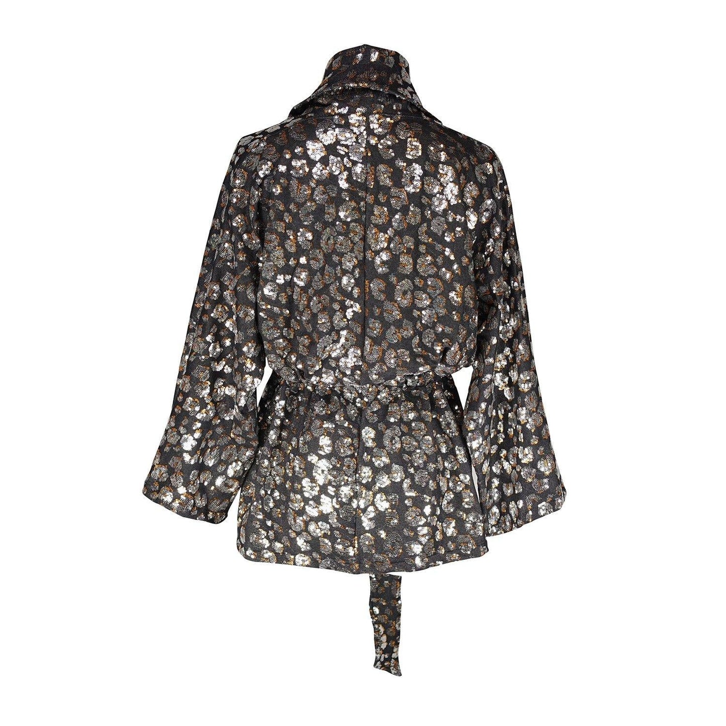 Leopard Sequin Dolman Wrap Kimono Top