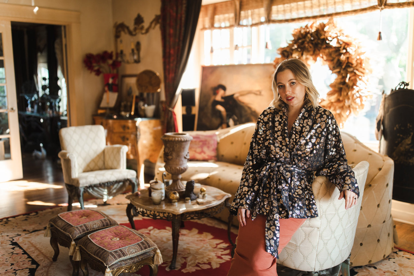 Leopard Sequin Dolman Wrap Kimono Top