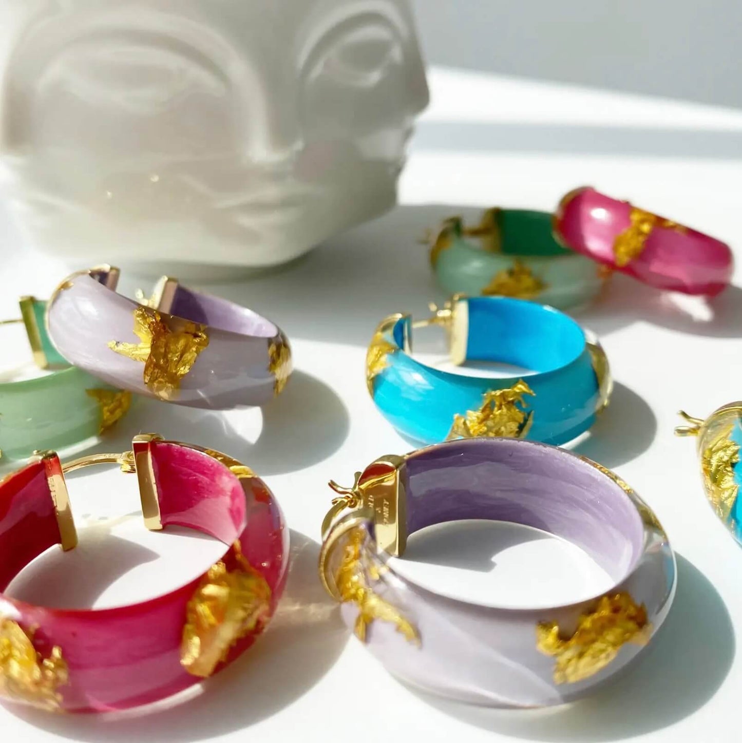 Mini Gold Leaf Lucite Hoop Earrings