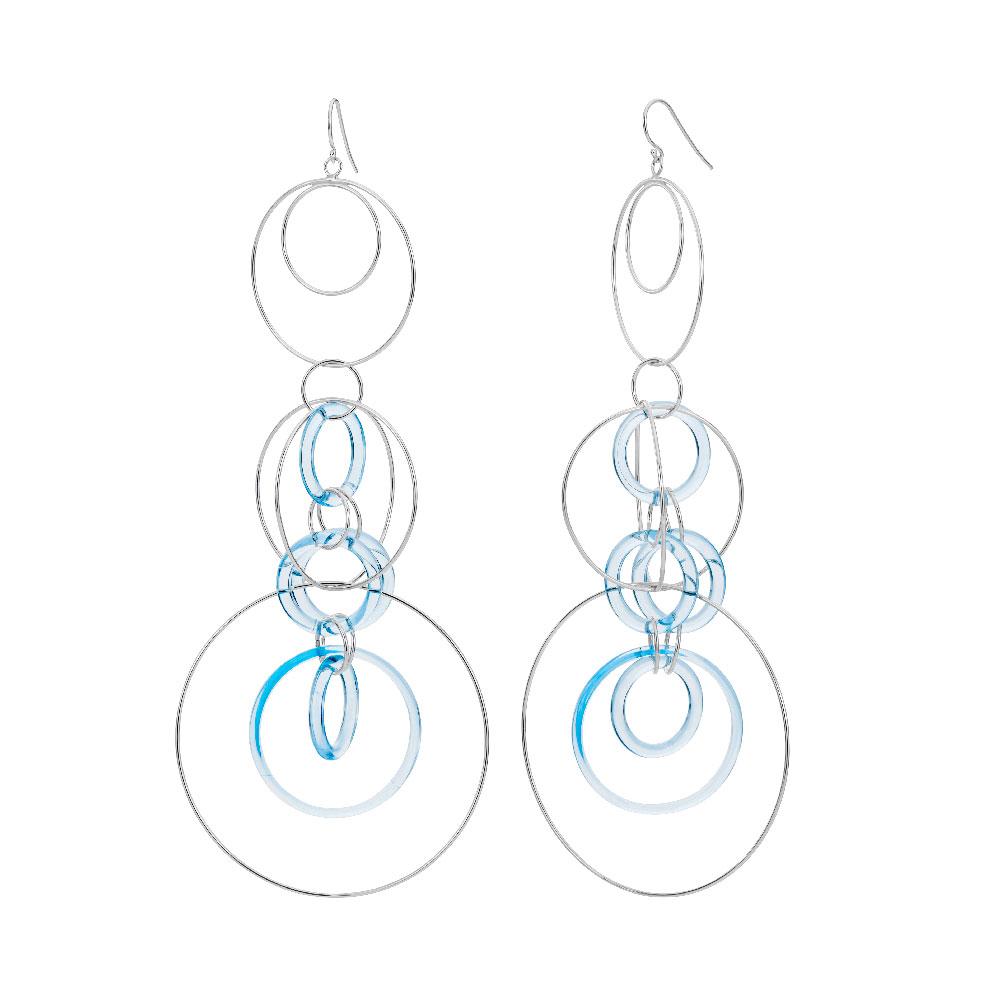 Blue and Silver Extra Long Drop Earrings