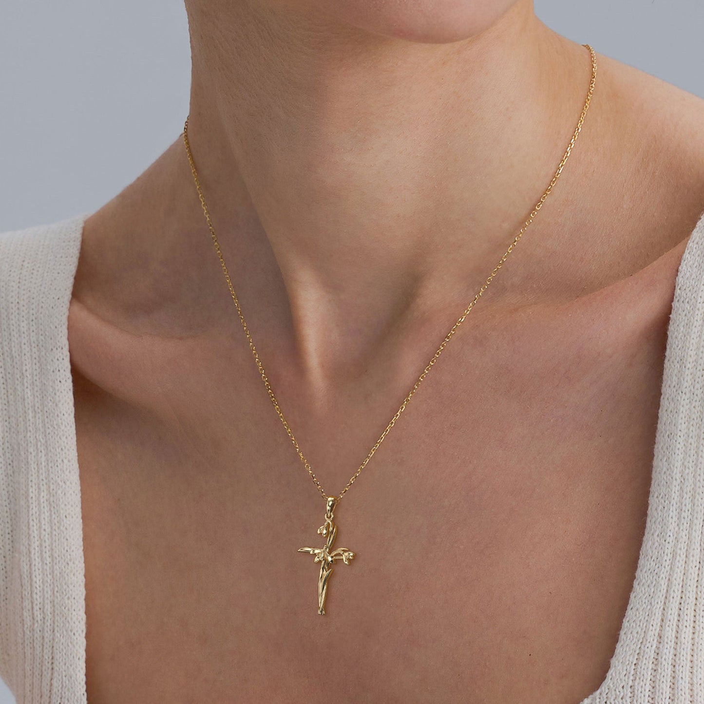 Floral Cross January Snowdrop Birth Flower Necklace