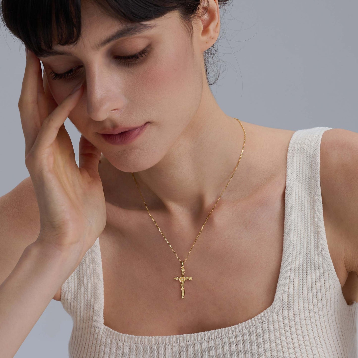 Floral Cross April Daisy Birth Flower Necklace