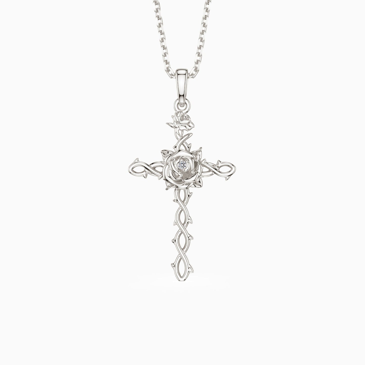 Floral Cross June Rose Birth Flower Necklace