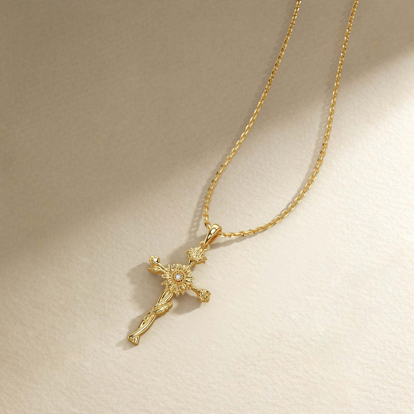 Floral Cross November Sunflower Birth Flower Necklace