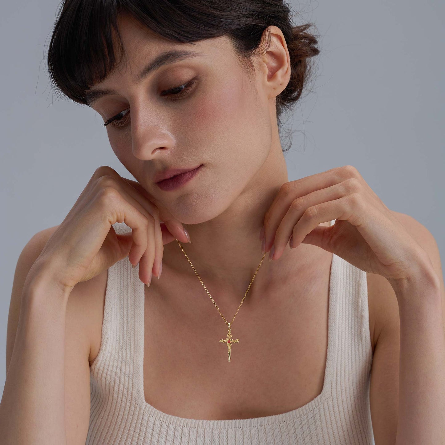 Floral Cross December Holly Birth Flower Necklace