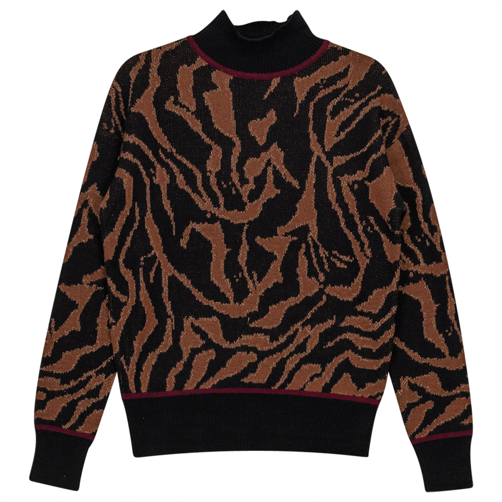Mock Neck Leopard Knit Chenille Sweater