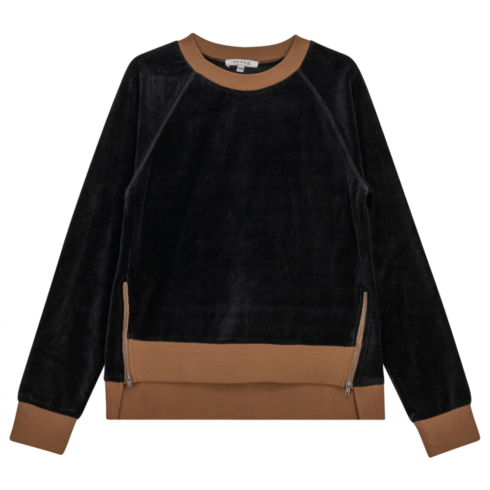 Cotton Velour Raglan Sleeve Zipper Top