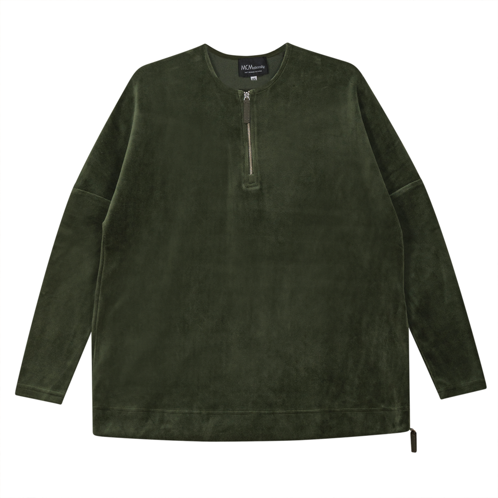 Maternity Henley Velour Zip Top