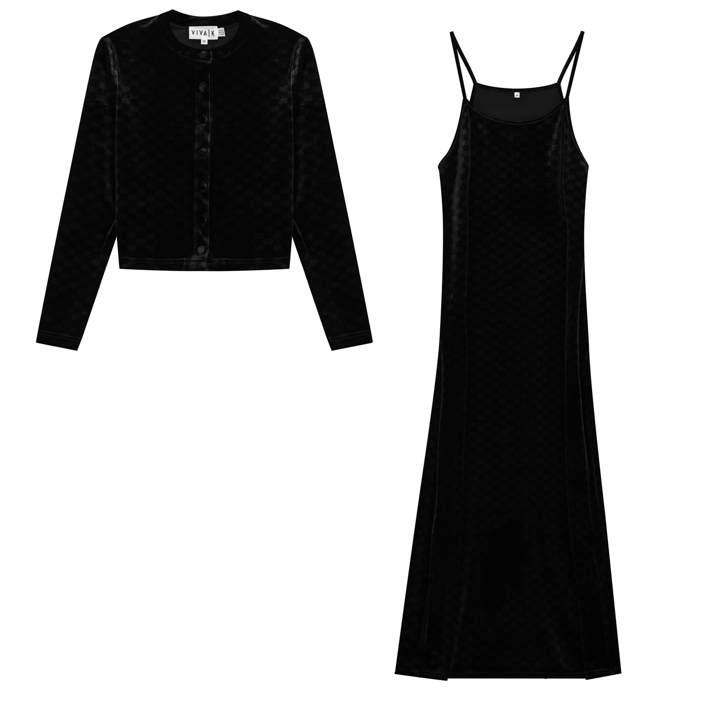 Checked Velour 2 PC Maxi Dress