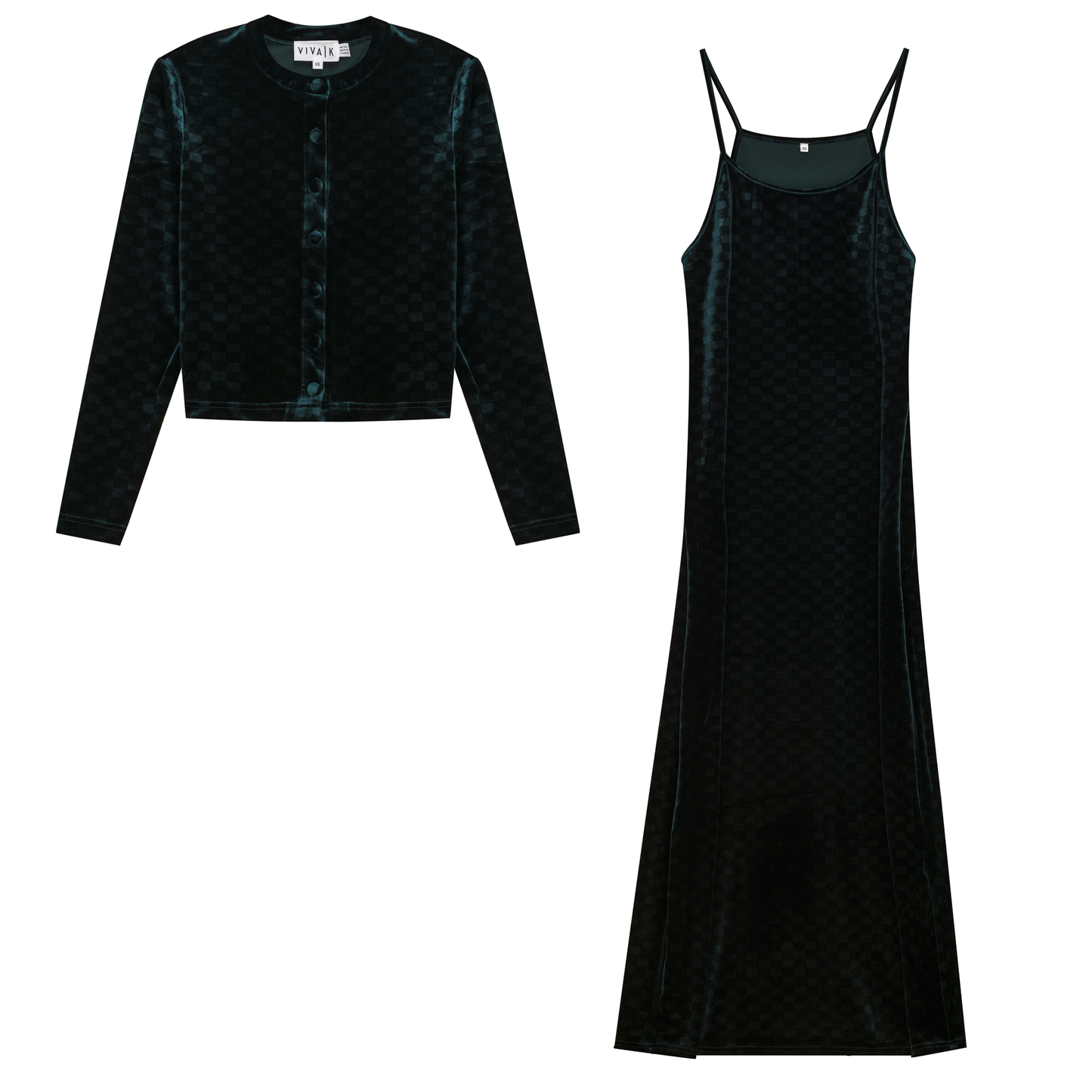 Checked Velour 2 PC Maxi Dress