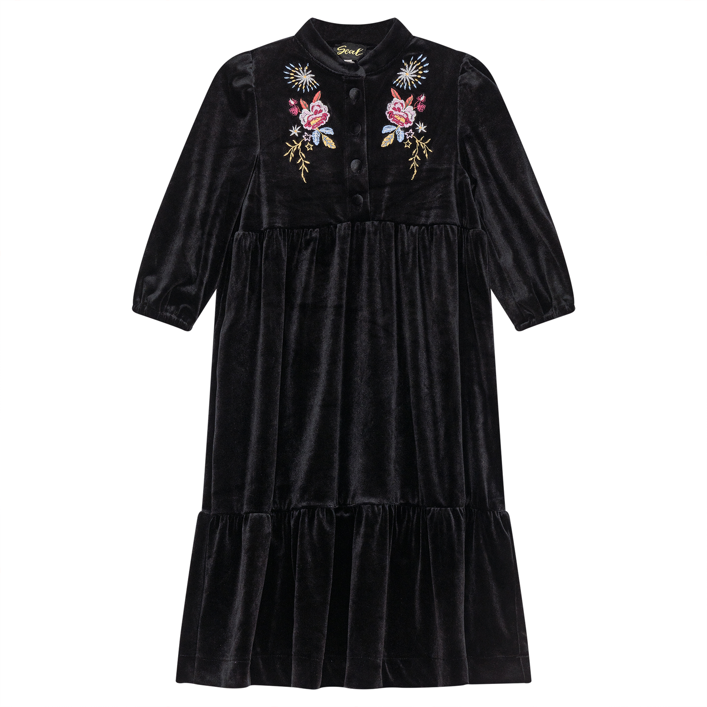 Floral Embroidered Velour Maxi Dress