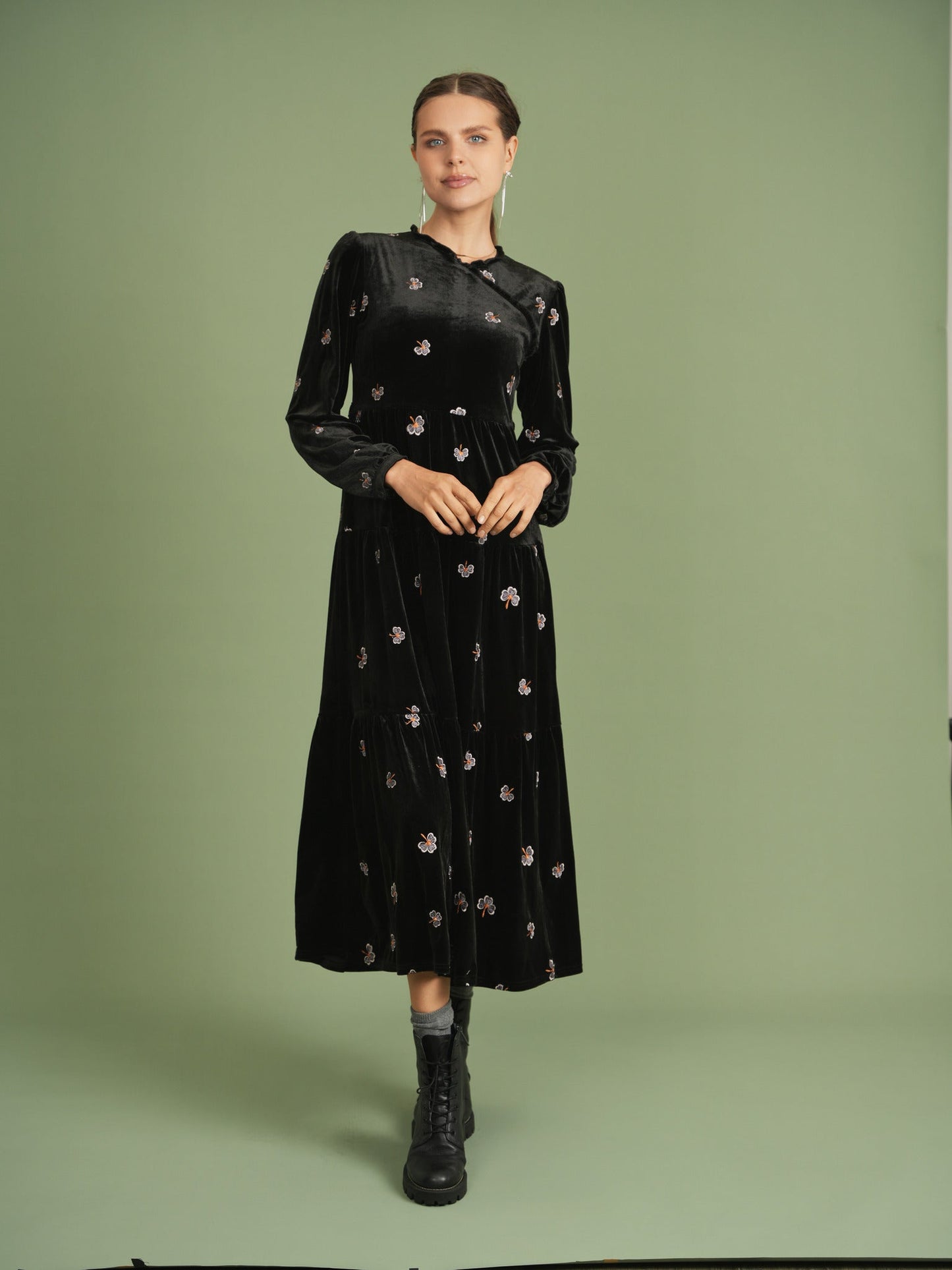 Embroidered Velour Dress