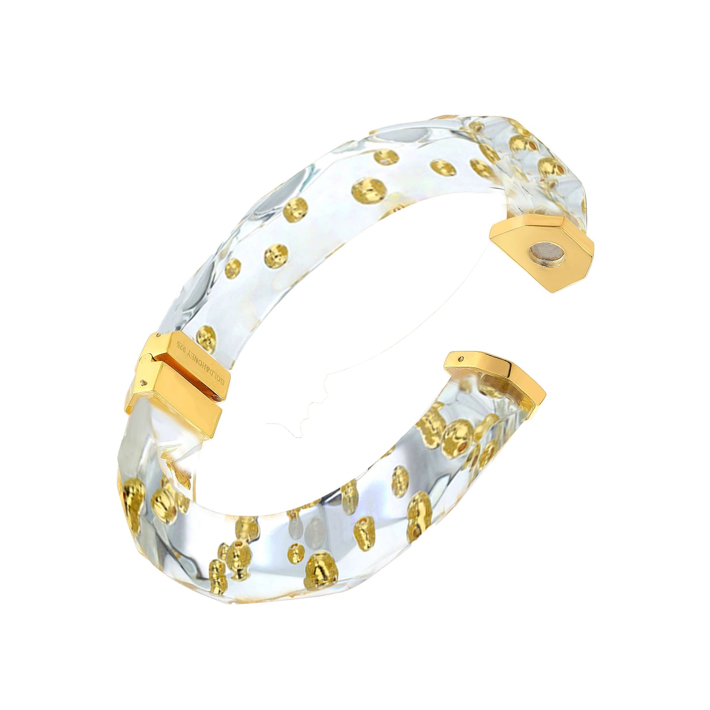 Clear Faceted Lucite Bangle with Gold Beads