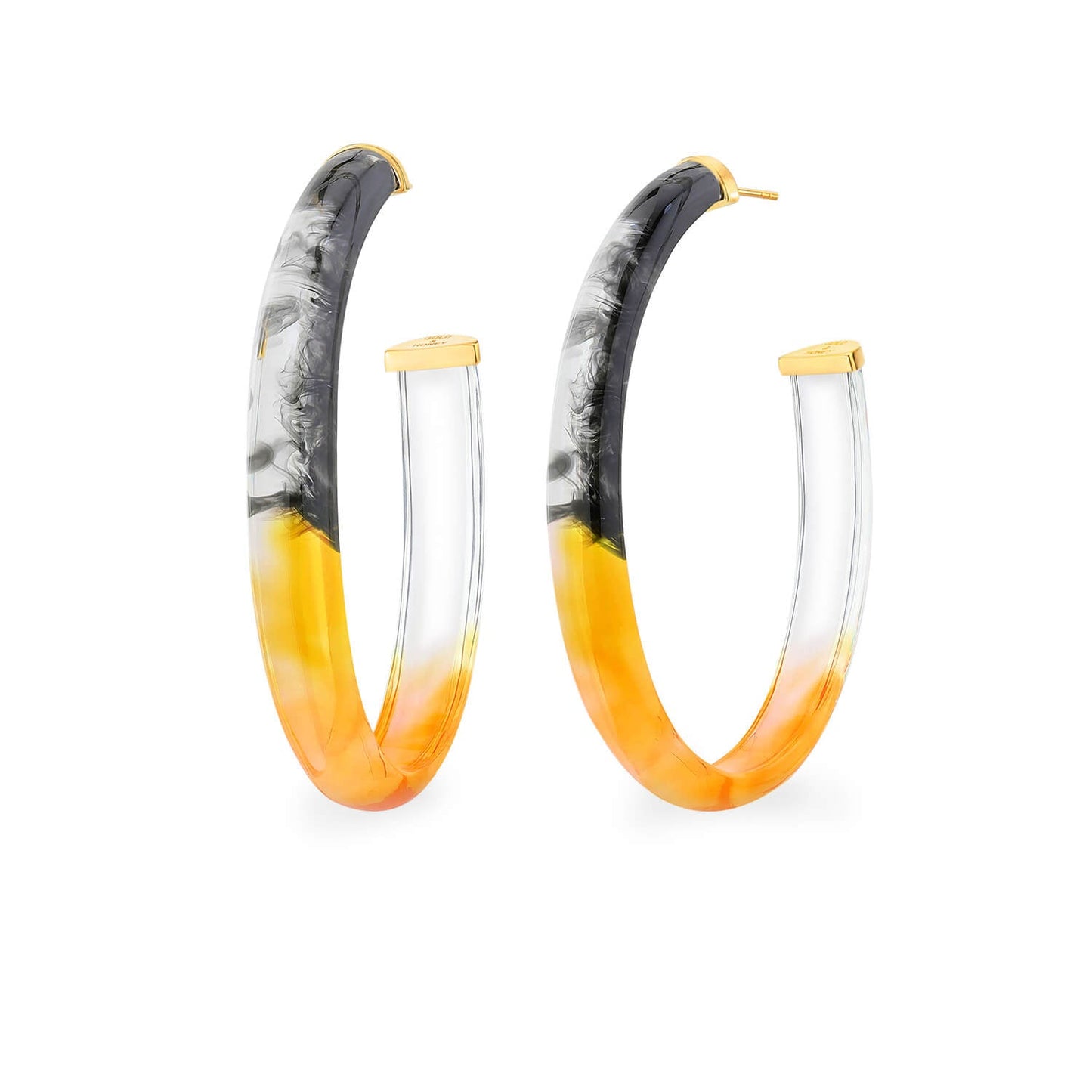 XL Oval Tie Dye Lucite Hoop Earrings in Black & Amber