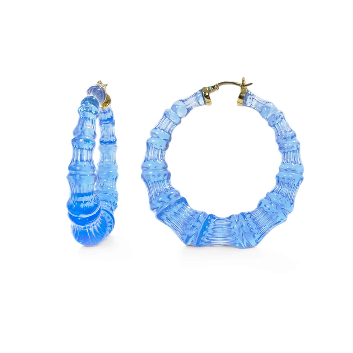 Blue Lucite Bamboo Hoop Earrings