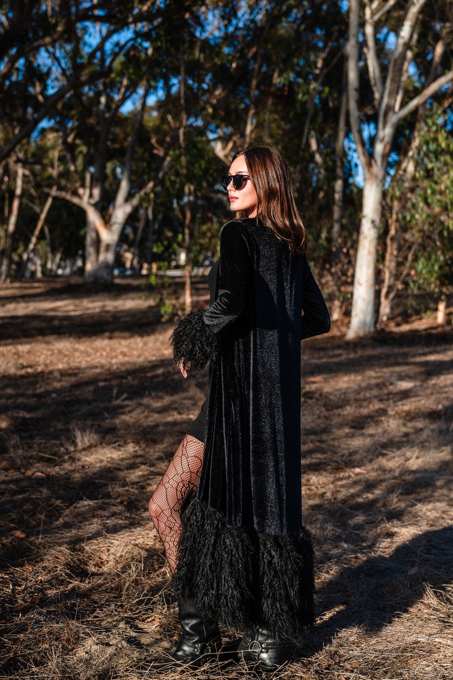 Buxom Black Velvet Faux Fur Cuff Coat